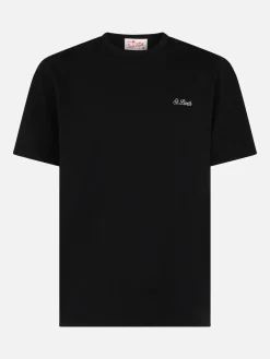 Herren-T-Shirt Dover aus schwarzem Baumwolljersey mit St. Barth-Stickerei