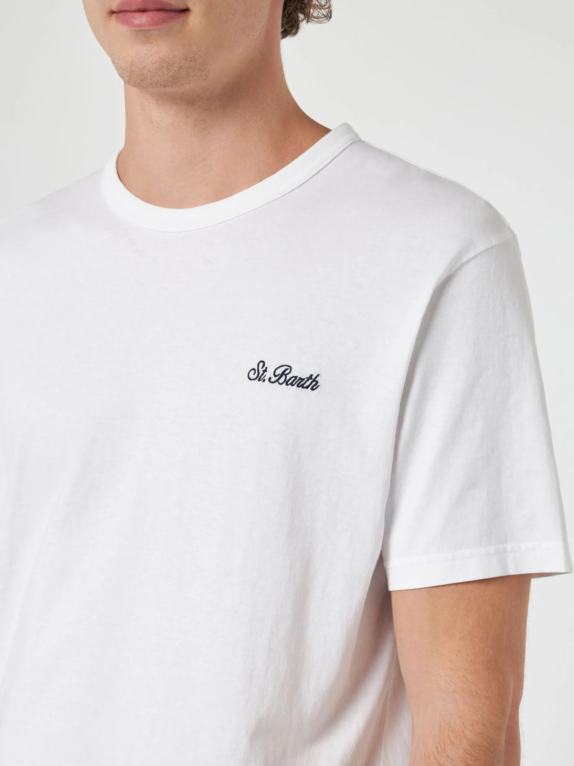 Herren-T-Shirt Dover aus weißem Baumwolljersey mit St. Barth-Stickerei