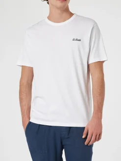 Herren-T-Shirt Dover aus weißem Baumwolljersey mit St. Barth-Stickerei