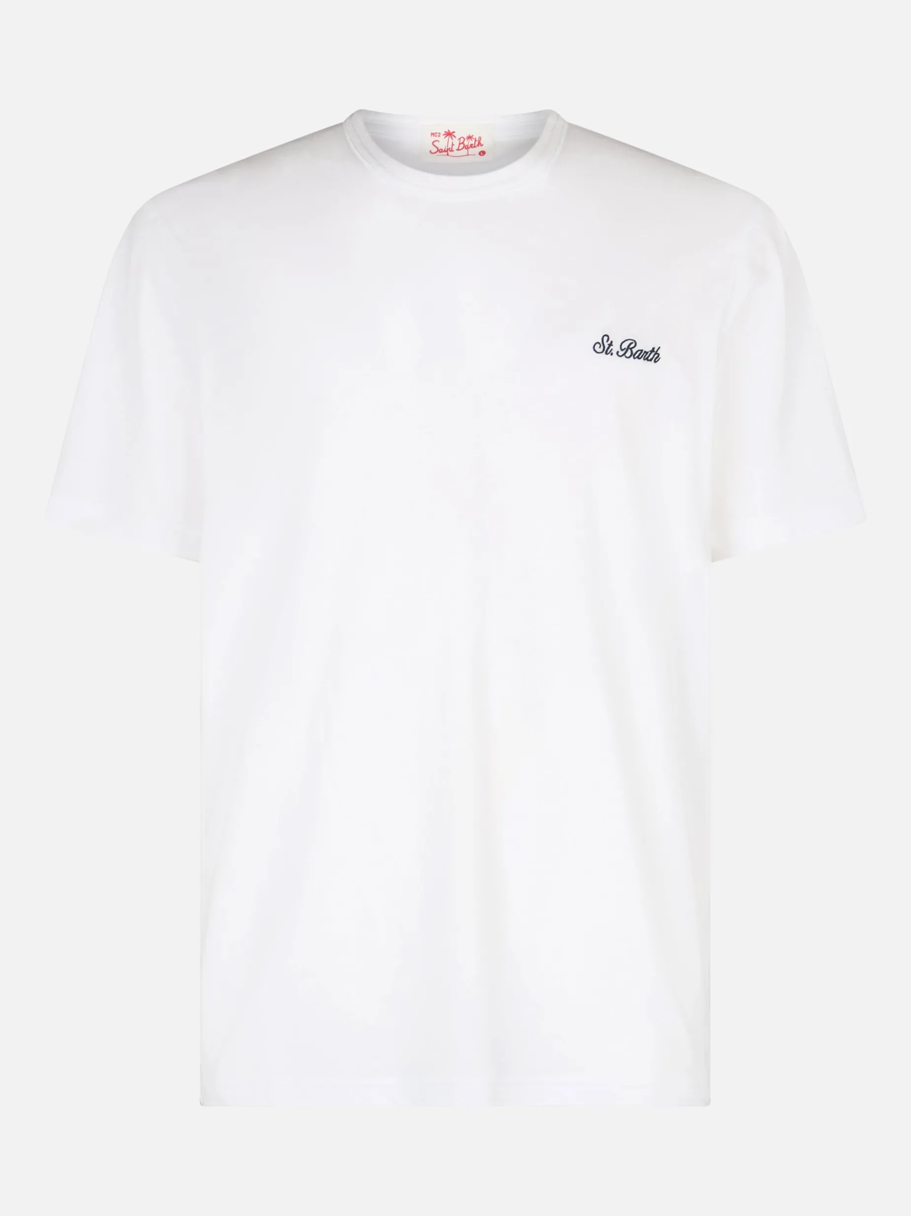 Herren-T-Shirt Dover aus weißem Baumwolljersey mit St. Barth-Stickerei