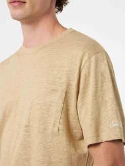 Herren-T-Shirt Ecstasea aus beigem Leinenjersey mit Tasche