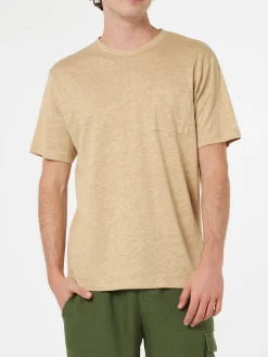 Herren-T-Shirt Ecstasea aus beigem Leinenjersey mit Tasche