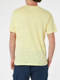 Herren-T-Shirt Ecstasea aus gelbem Leinenjersey mit Tasche