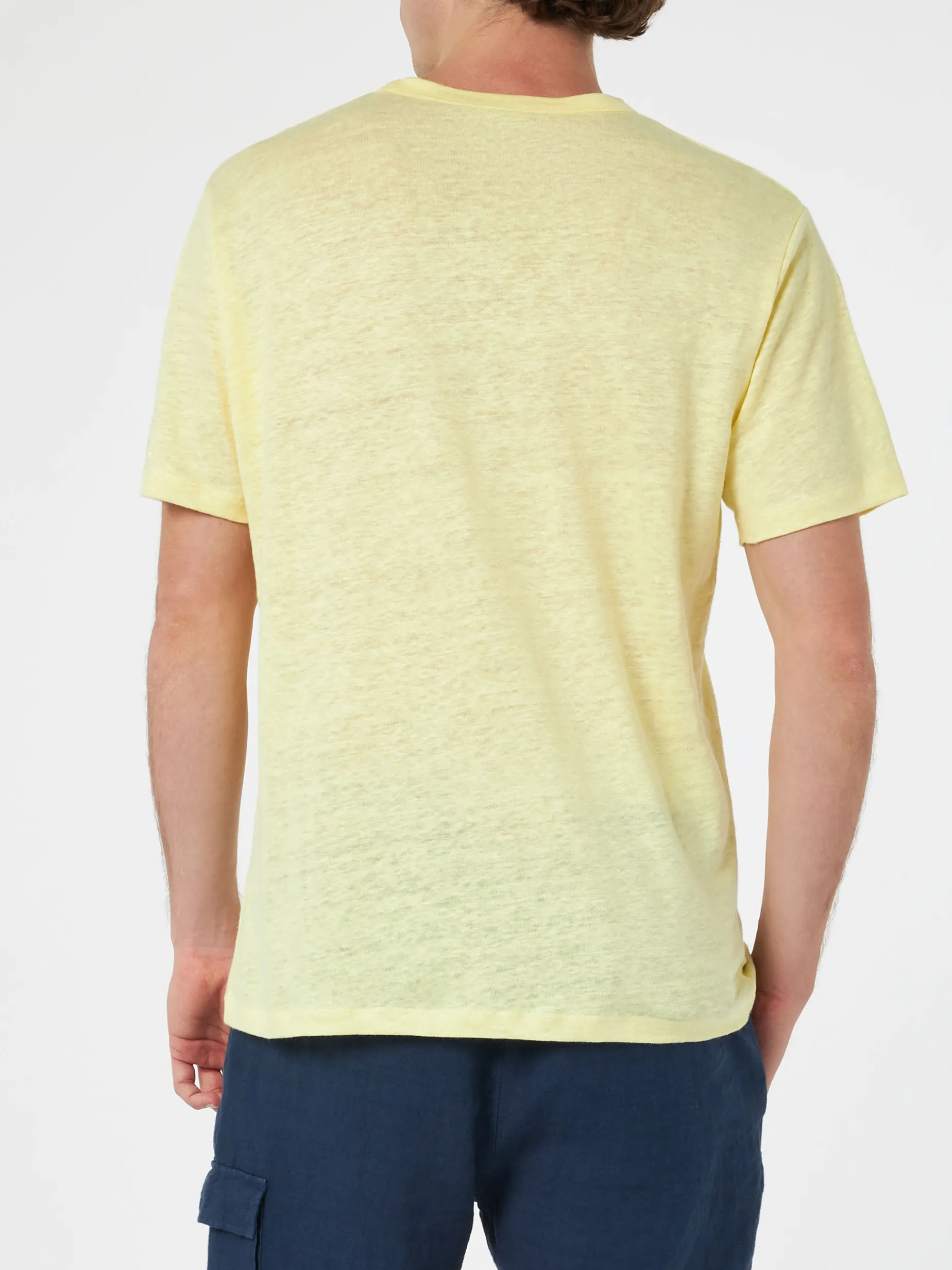 Herren-T-Shirt Ecstasea aus gelbem Leinenjersey mit Tasche