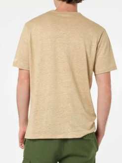 Herren-T-Shirt Ecstasea aus beigem Leinenjersey mit Tasche