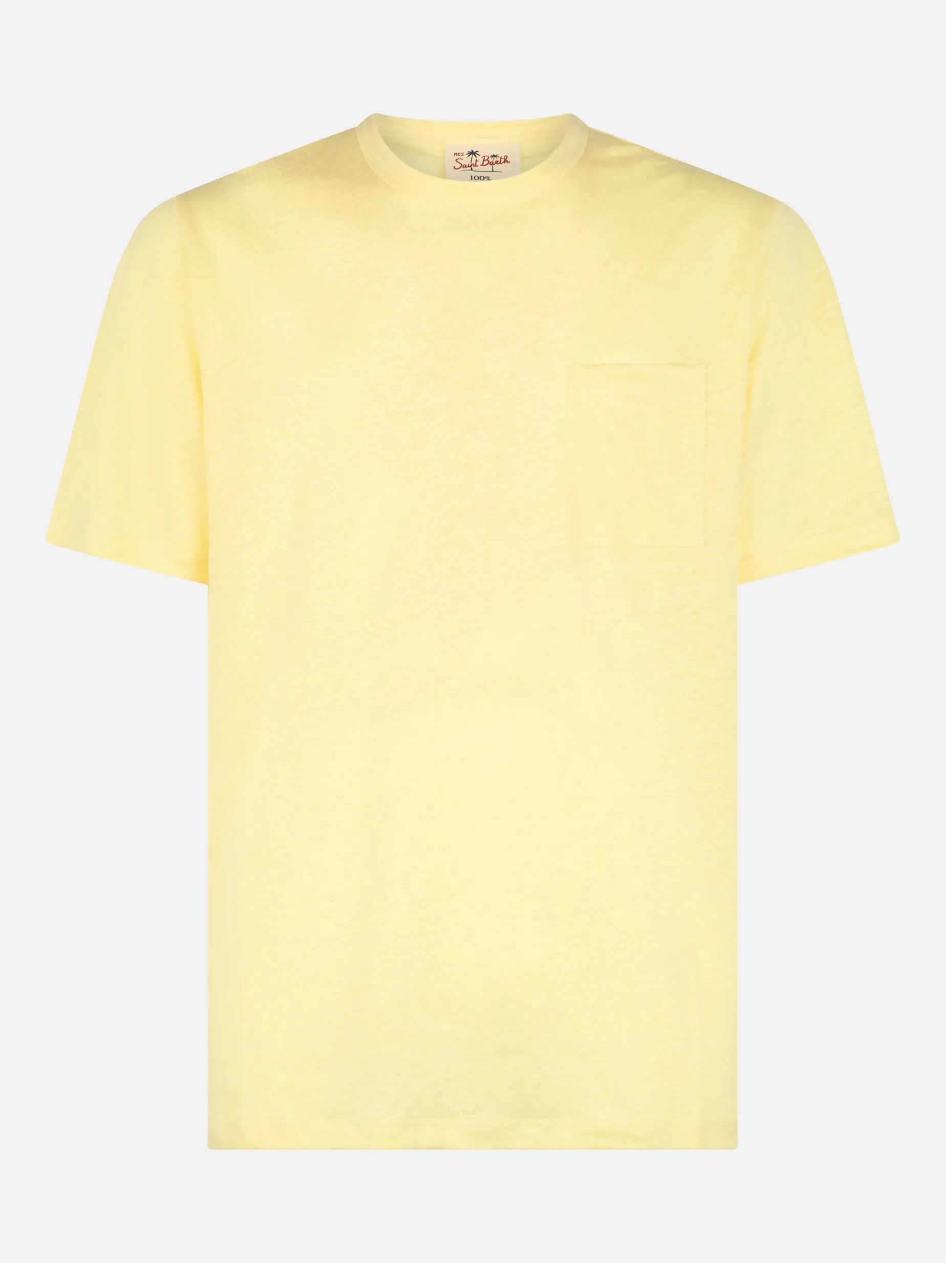 Herren-T-Shirt Ecstasea aus gelbem Leinenjersey mit Tasche