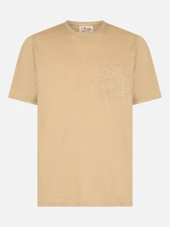 Herren-T-Shirt Ecstasea aus beigem Leinenjersey mit Tasche