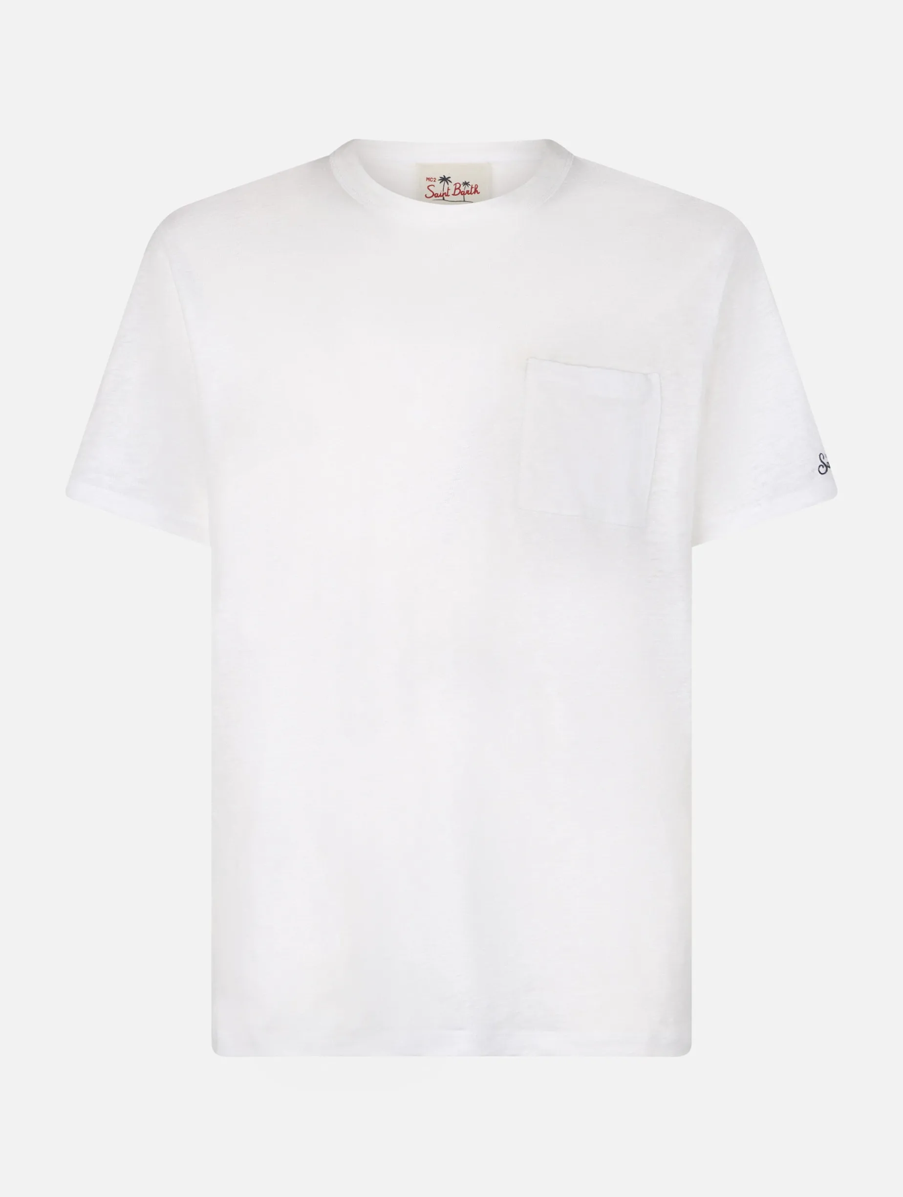 Herren-T-Shirt Ecstasea aus cremefarbenem Leinenjersey mit Tasche