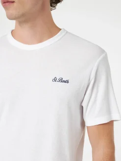 Herren-T-Shirt Gary aus weißem Frottee mit St. Barth-Stickerei