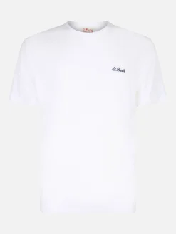 Herren-T-Shirt Gary aus weißem Frottee mit St. Barth-Stickerei