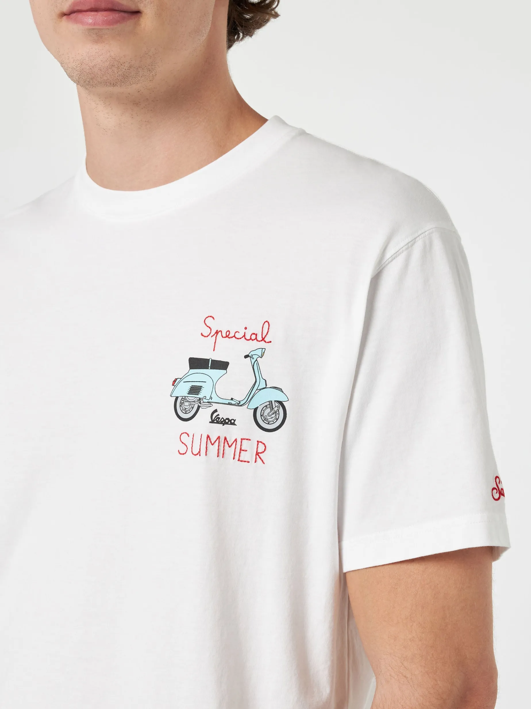 Herren-T-Shirt mit platziertem Vespa-Aufdruck und Stickerei | VESPA-SONDEREDITION
