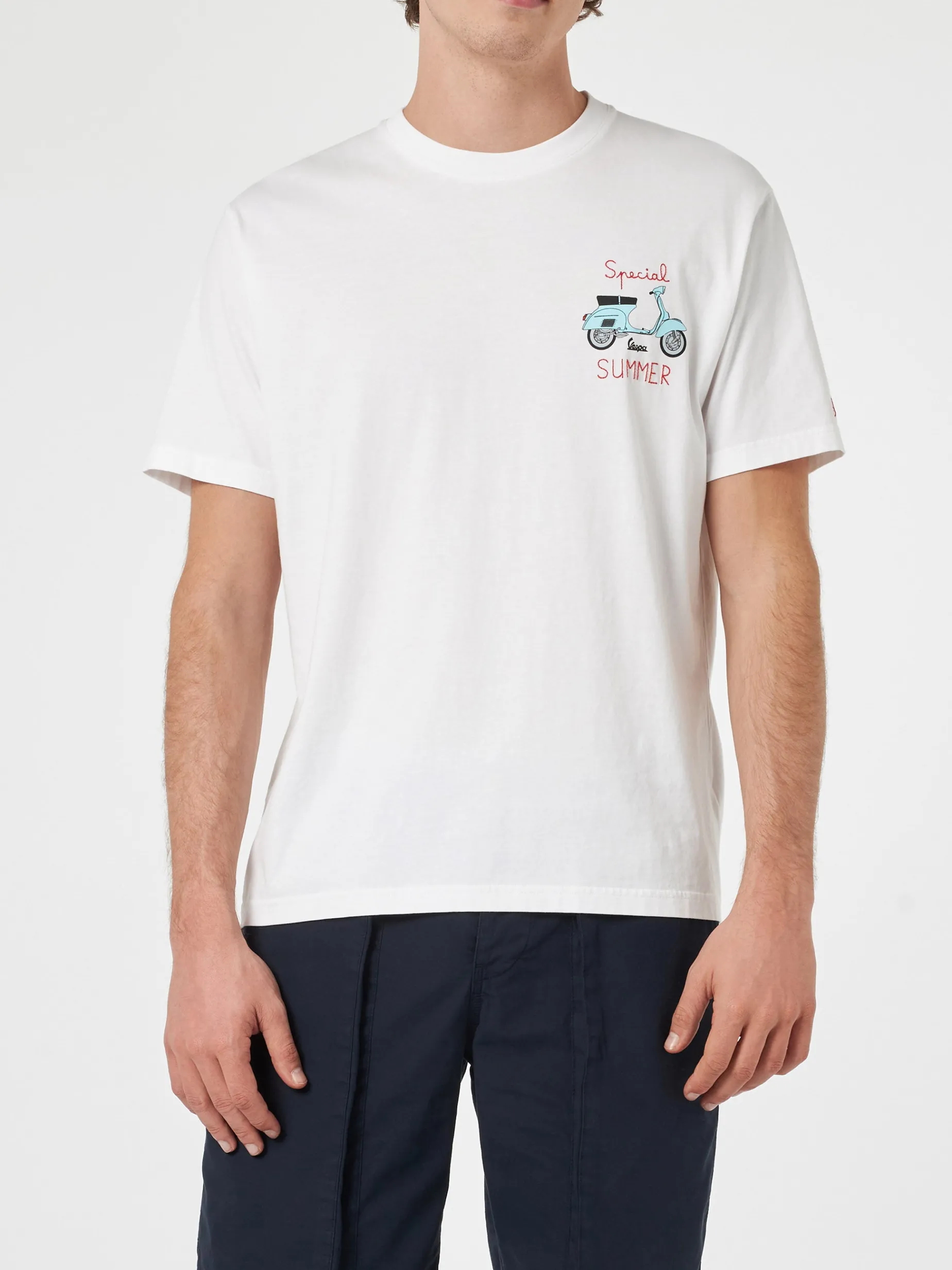 Herren-T-Shirt mit platziertem Vespa-Aufdruck und Stickerei | VESPA-SONDEREDITION