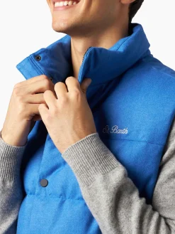 Herrenweste aus blauer Wolle mit Daunenfüllung und Taschen