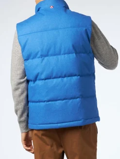 Herrenweste aus blauer Wolle mit Daunenfüllung und Taschen