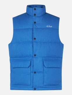 Herrenweste aus blauer Wolle mit Daunenfüllung und Taschen