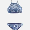 Hochgeschlossener Bikini mit Denim-Blättern