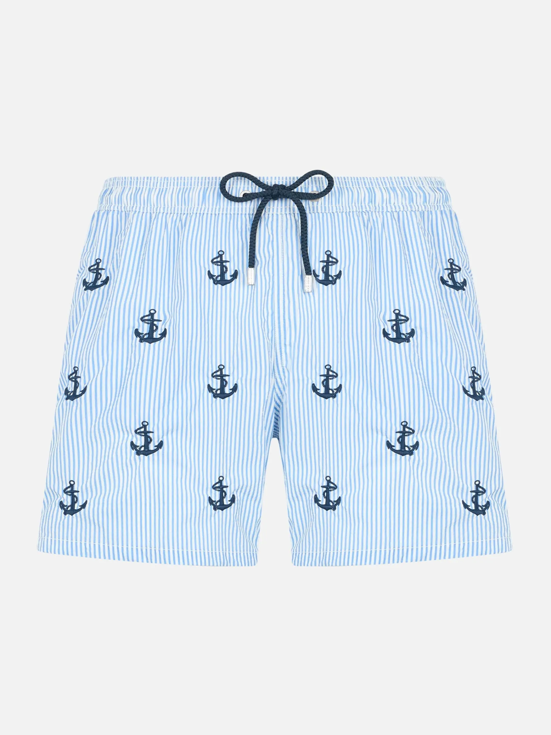 Jungen Seersucker Badeshorts Jean mit Ankerstickerei