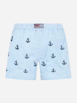 Jungen Seersucker Badeshorts Jean mit Ankerstickerei