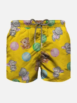 Jungen-Badeshorts aus Baumwolle mit Welpen-Ballondruck