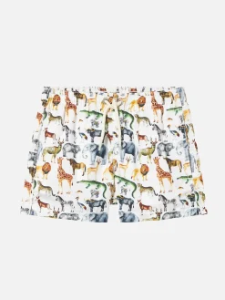 Jungen-Badeshorts aus Baumwolle mit afrikanischem Zoo-Print