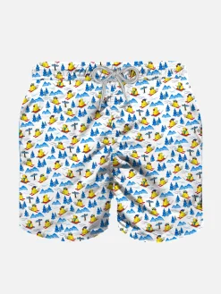 Jungen-Badeshorts aus leichtem Stoff mit schneebedecktem Entchenmuster
