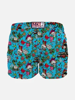 Jungen-Badeshorts aus leichtem Stoff mit Tattoo-Print