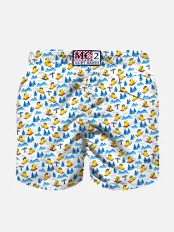 Jungen-Badeshorts aus leichtem Stoff mit schneebedecktem Entchenmuster