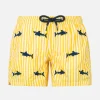 Jungen-Badeshorts aus Seersucker Jean mit aufgestickten Haien