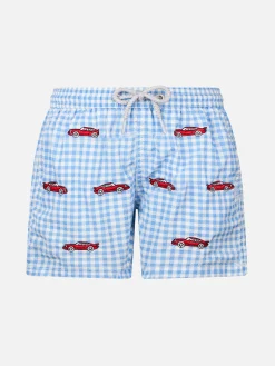 Jungen-Badeshorts aus Seersucker Jean mit aufgestickten Autos