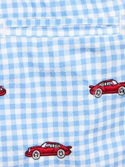 Jungen-Badeshorts aus Seersucker Jean mit aufgestickten Autos