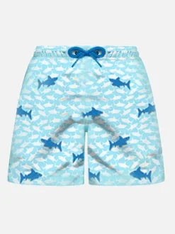 Jungen-Badeshorts mit aufgestickten Haien