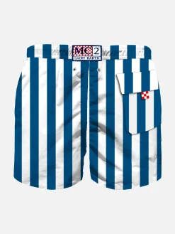 Jungen-Badeshorts mit marineblauen Streifen