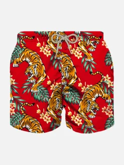 Jungen-Badeshorts mit Tiger-Print
