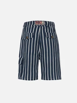 Jungen-Bemuda aus blau gestreiftem Leinen Marseille Jr