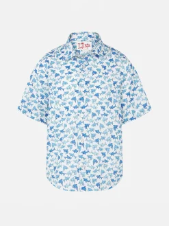 Jungenhemd mit hellblauem Hai-Allover-Print