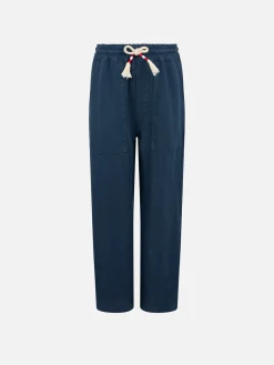 Jungenhose Calais Jr aus marineblauem Leinen mit Kordelzug