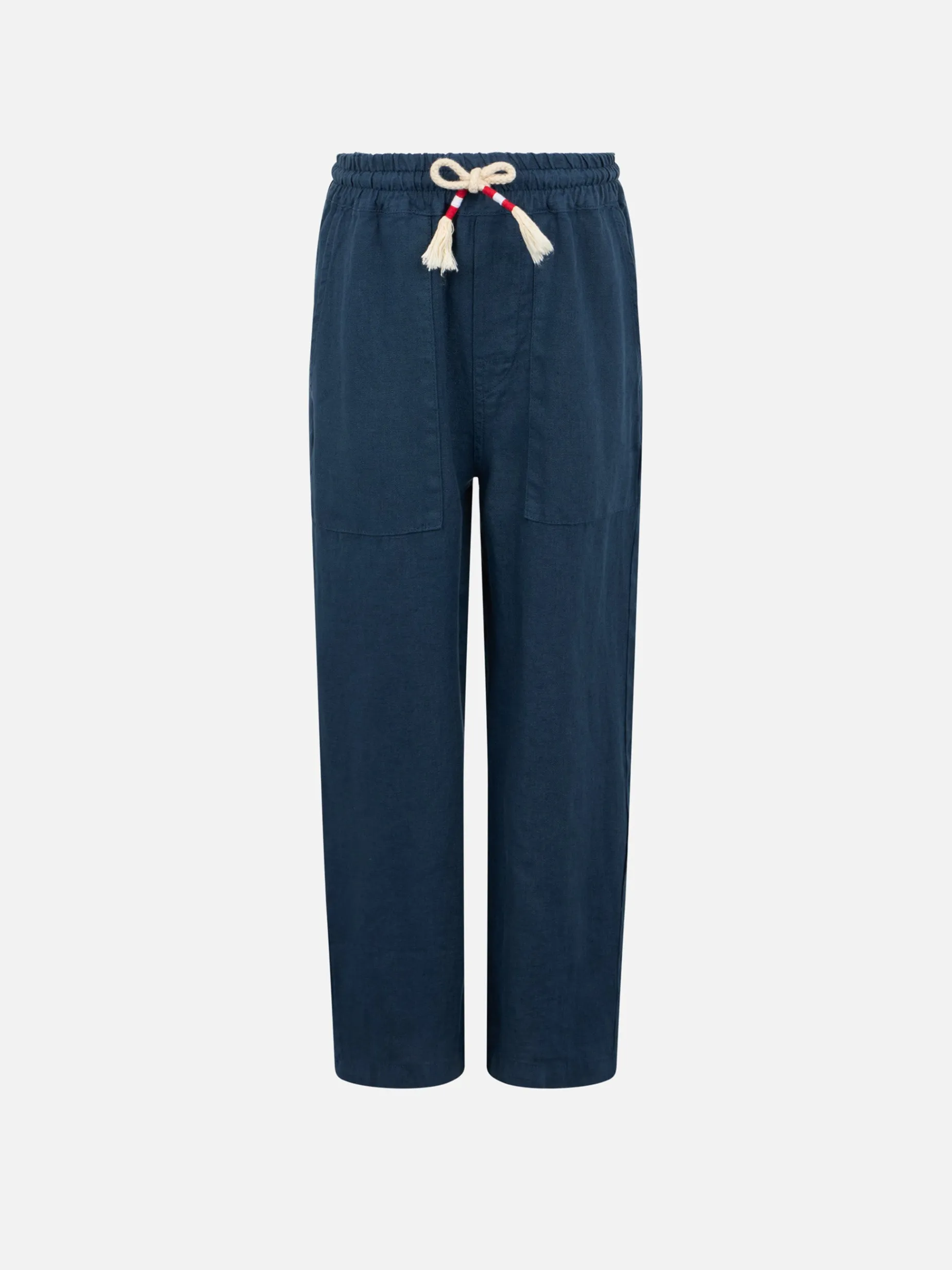 Jungenhose Calais Jr aus marineblauem Leinen mit Kordelzug