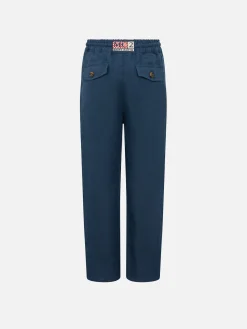 Jungenhose Calais Jr aus marineblauem Leinen mit Kordelzug