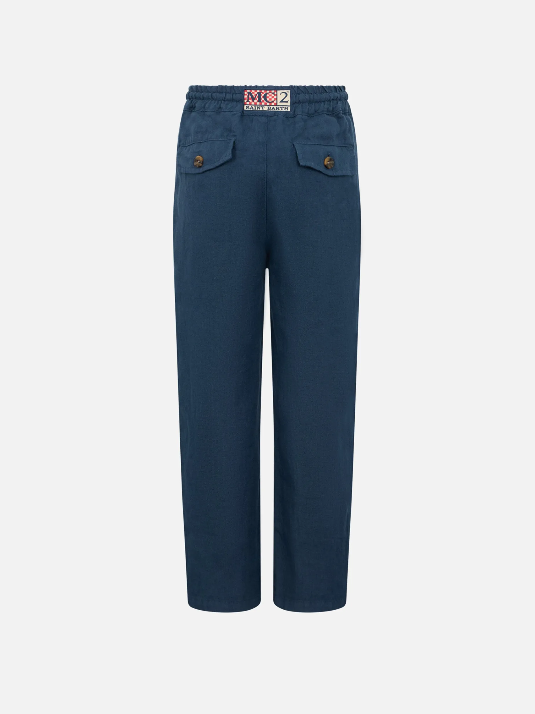 Jungenhose Calais Jr aus marineblauem Leinen mit Kordelzug