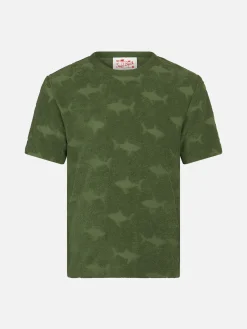 Jungen-Militär-T-Shirt Gary aus Frottee mit Hai-Prägung