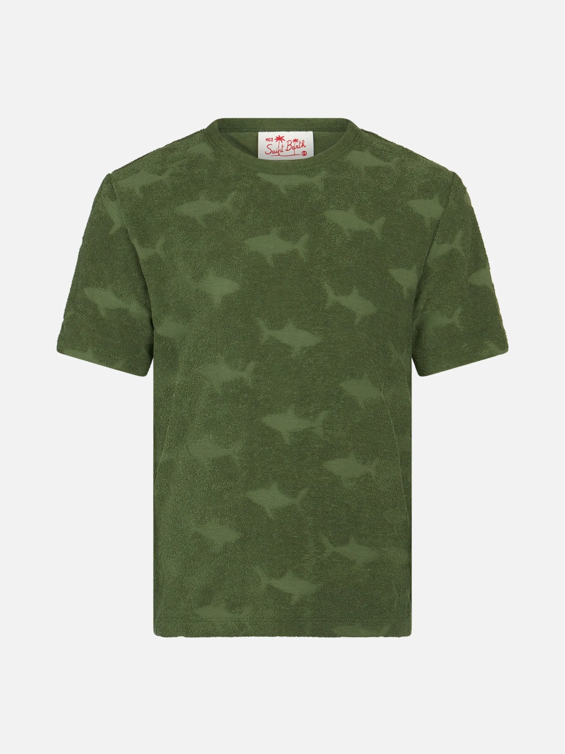 Jungen-Militär-T-Shirt Gary aus Frottee mit Hai-Prägung