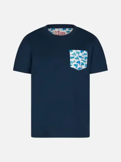 Jungen-T-Shirt aus Baumwolle mit Tasche mit Hai-Aufdruck