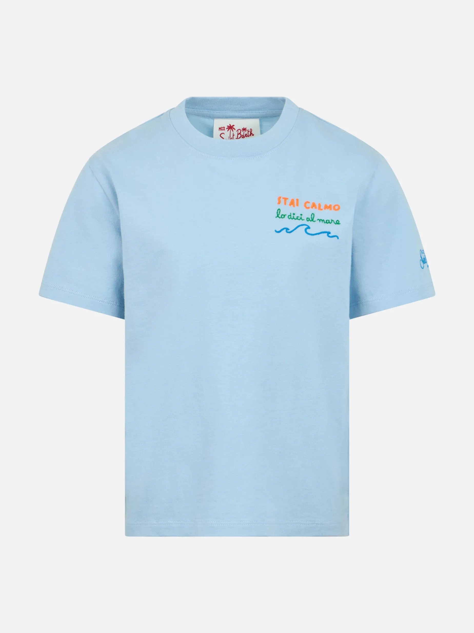 Jungen-T-Shirt aus Baumwolljersey Portofino Jr mit Stai calmo lo dici al mare-Stickerei