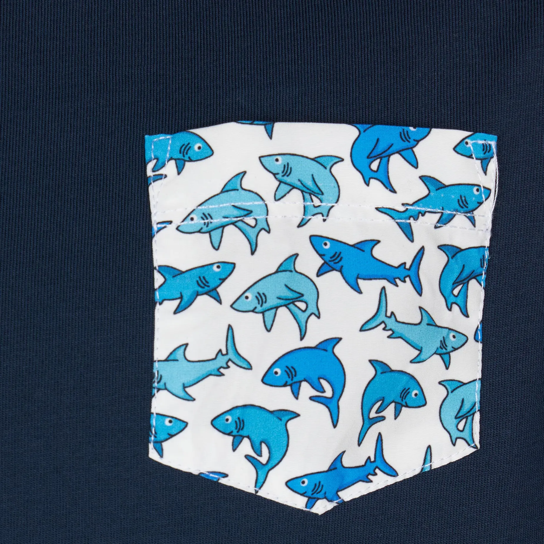 Jungen-T-Shirt aus Baumwolle mit Tasche mit Hai-Aufdruck