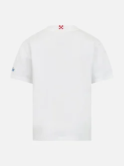 Jungen-T-Shirt aus Baumwolljersey Portofino Jr mit der Stickerei „Me ne vado dai nonni“.
