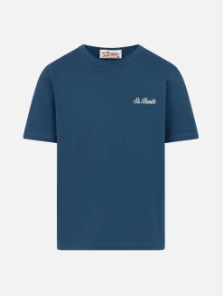 Jungen-T-Shirt aus marineblauem Baumwolljersey „Dover“ mit St. Barth-Stickerei