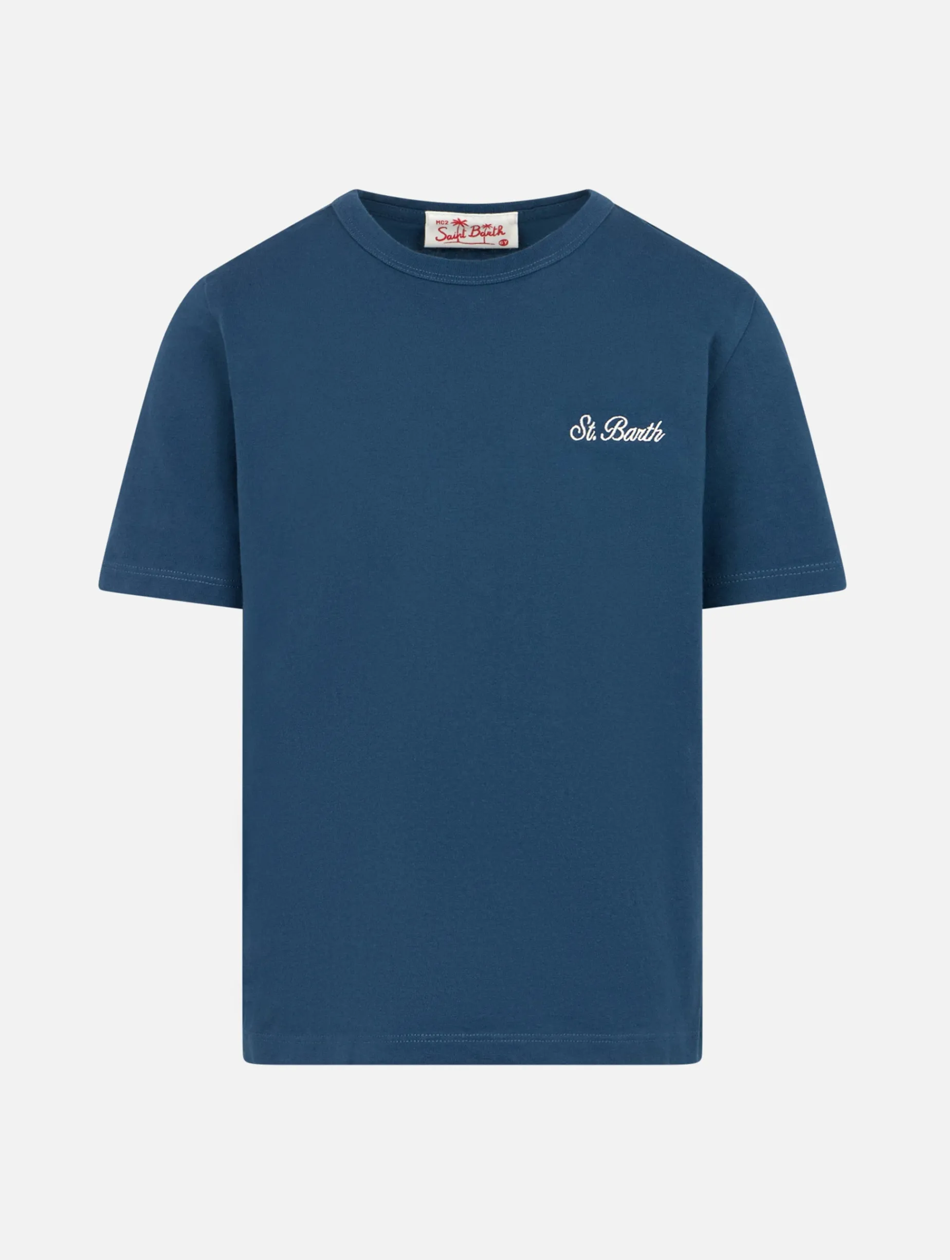 Jungen-T-Shirt aus marineblauem Baumwolljersey „Dover“ mit St. Barth-Stickerei