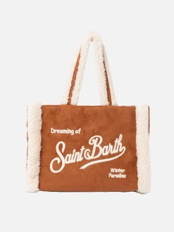 Kamelbraune Soft Bag Small mit Saint Barth Logo und Schultergurt