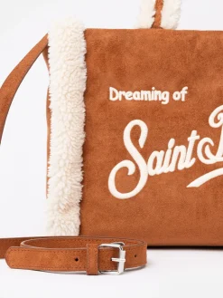 Kamelbraune Soft Bag Small mit Saint Barth Logo und Schultergurt