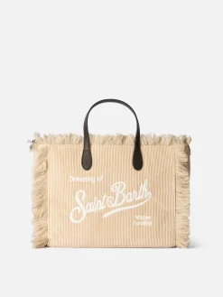 Kamelfarbene Colette-Handtasche aus Cord mit Logo-Stickerei